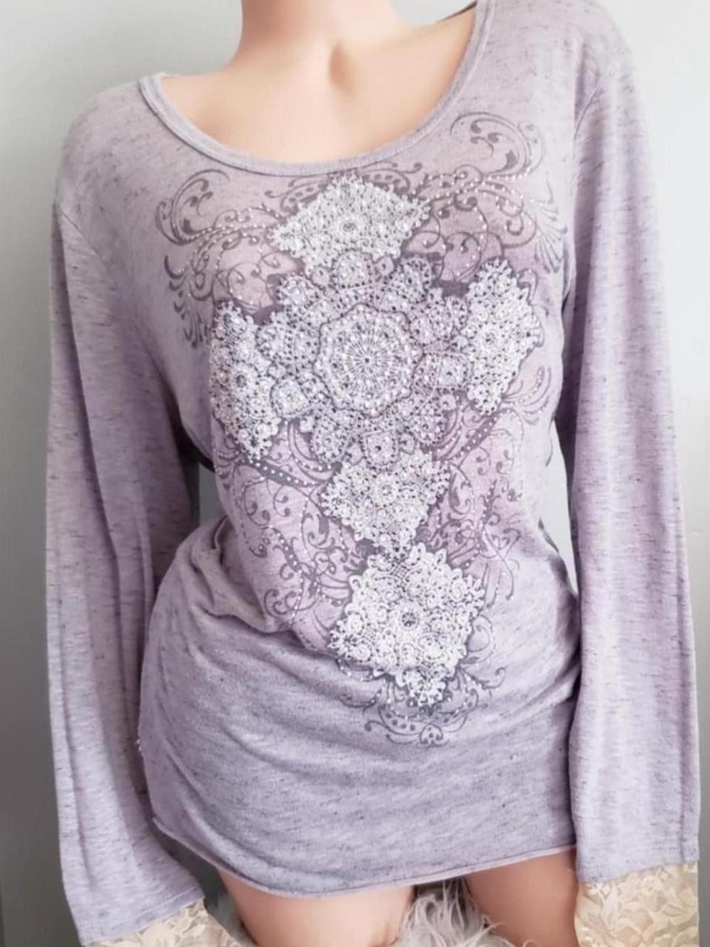 Vintage y2k Vocal mcbling bedazzled gray long sleeve shirt Size 1XL
